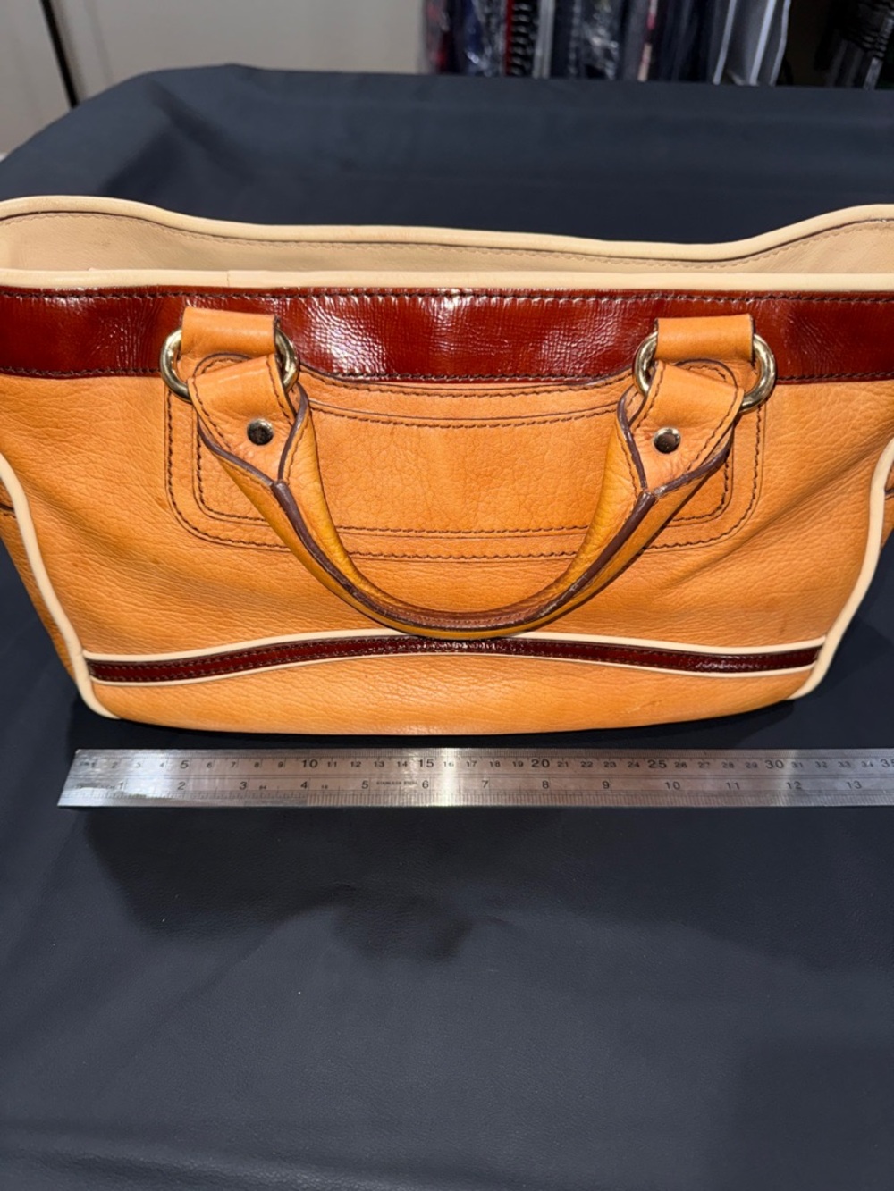 Celine Two-Tone Tan & Brown Leather Satchel - Picture 8 of 15